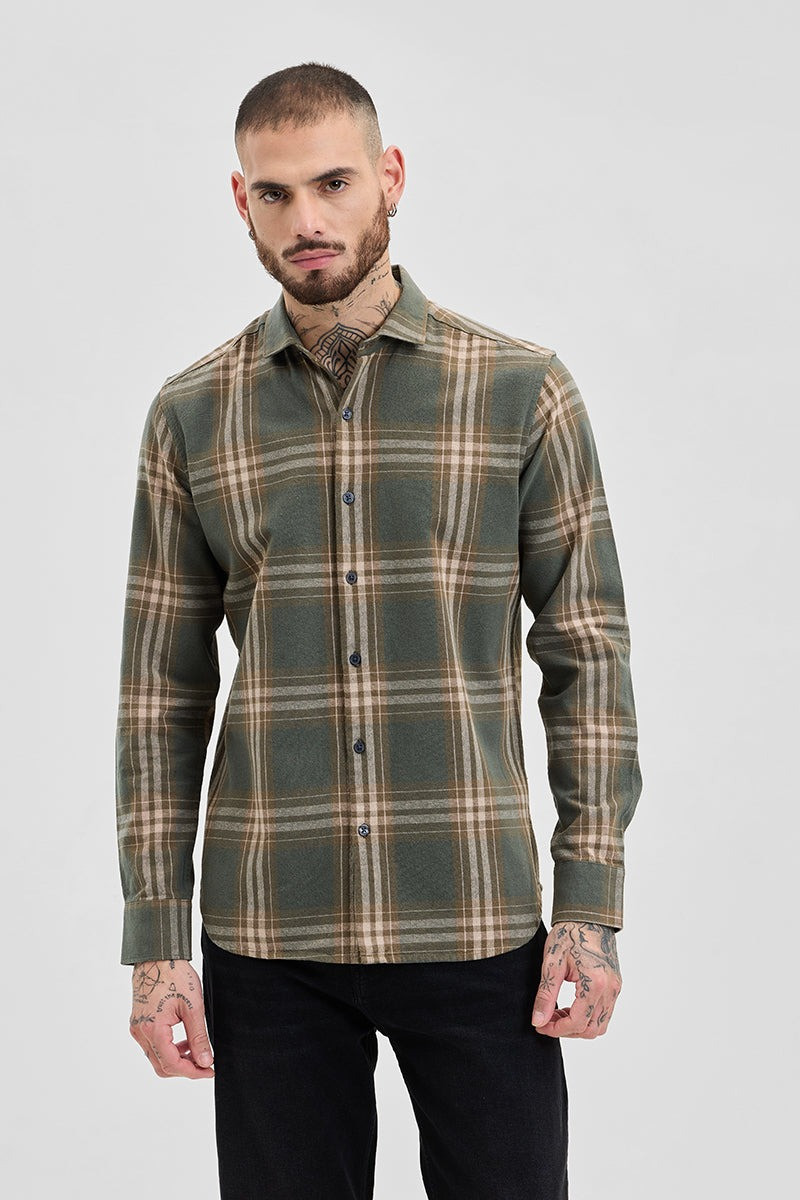 Olive Checks Slim Fit Shirt
