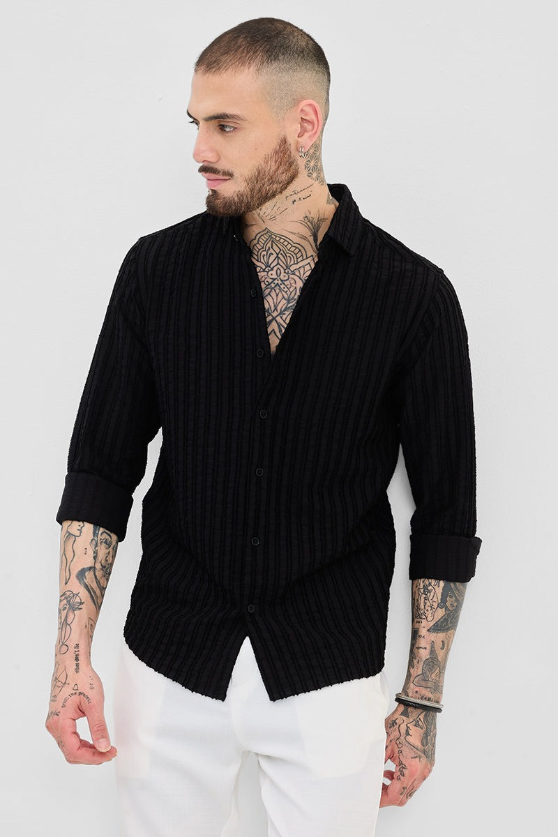 Black Textured Slim Fit Shirt