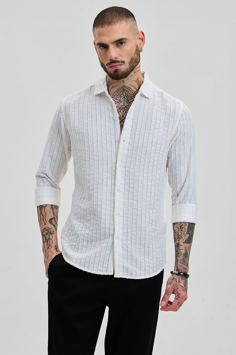 White Textured Slim Fit Shirt