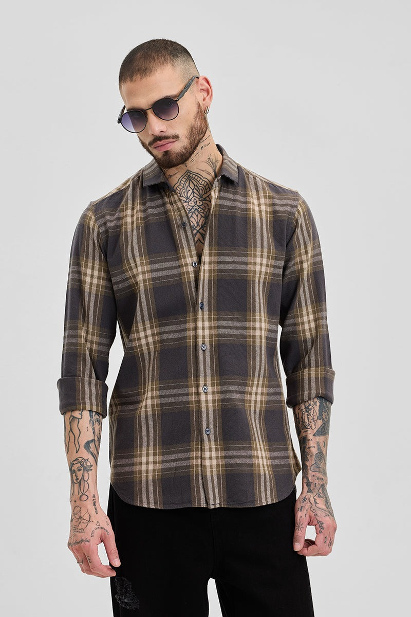 Dark Brown Checks Slim Fit Shirt