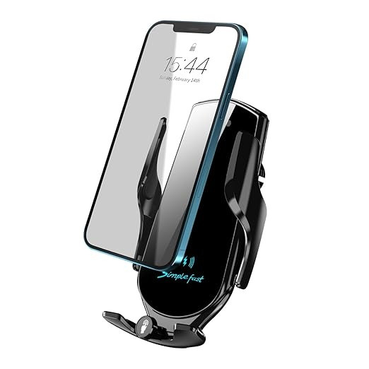 NOYMI Wireless Charger for Car | Automatic Clamping Wireless Car Charger Mount | Car Mobile Holder with Wireless Charger | Compatible with All Android & iPhone-15W Wireless Charger- Black