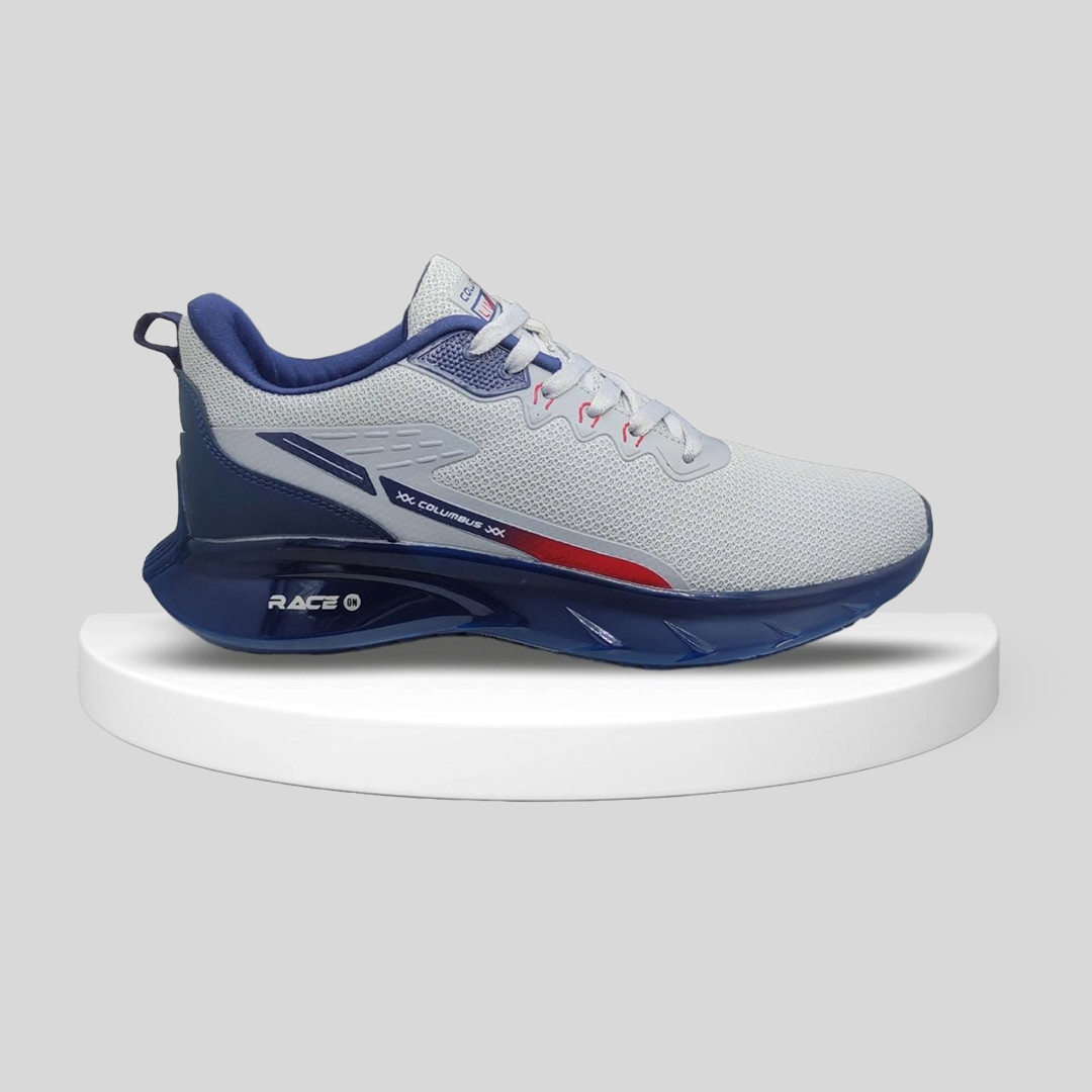 COLUMBUS Mesh Lace Up Men's Sports Shoes RACE 5 L.GREY-NAVY-RED