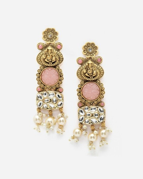 Women Gold-Plated Kundan & Pearl Dangler Earrings