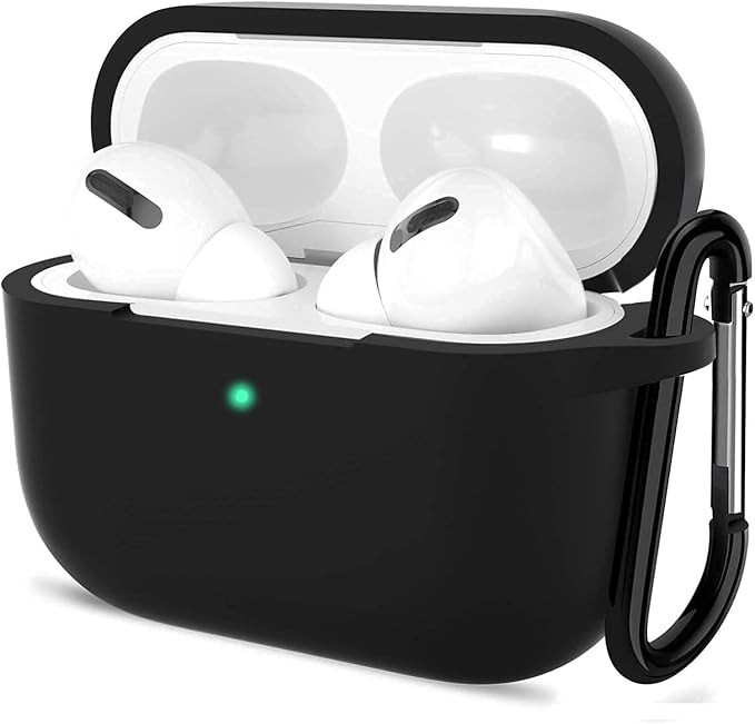 Sounce Earphone Case Case Cover - Compatible with AirPods Pro, Carabiner Included, Supports Wireless Charging, Shock Resistant, Full Protection [Front LED Visible] (Black)