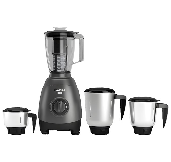 Havells Zello 4 Jar 750 watt Mixer Grinder with 1.75Ltr Polycarbonate Jar with Fruit Filter, 21000 RPM, Overload Protector, 2 Yr  Warranty (Grey)