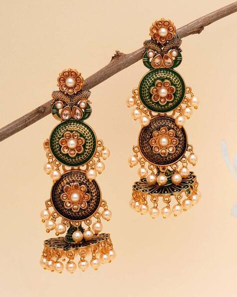 Kundan & Pearl-Studded Drop Earrings