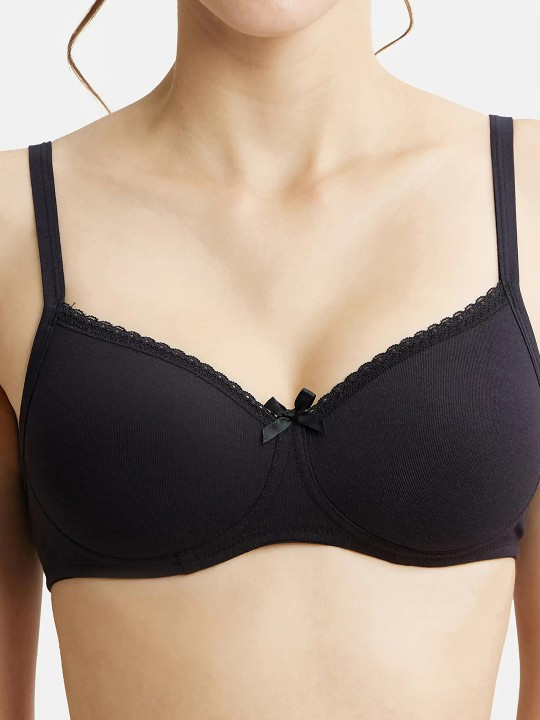 Jockey Wirefree Padded Plus Size Cotton Medium Coverage Tshirt Bra with Lace Styling